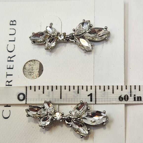 Charter Club Clear Crystal Dangle Post Earrings Cluster Party Wedding New - Picture 4 of 4